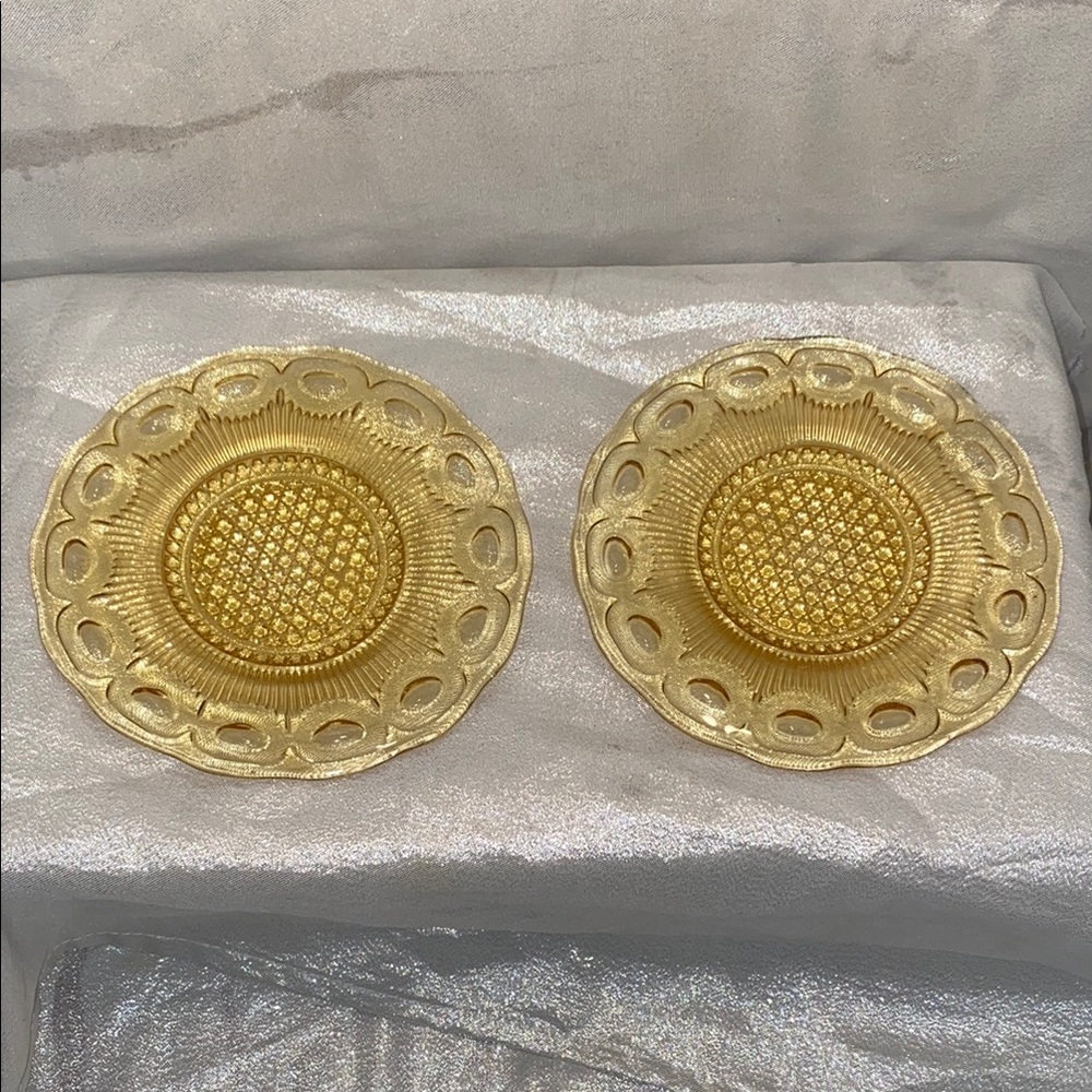 Vintage set of 2 elegant yellow glass saucers